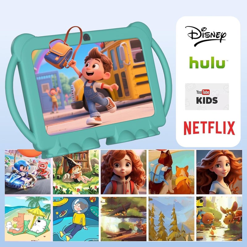 HOTTABLET Kids Tablet 7 inch Android 12, 4GB RAM 32GB ROM, 512GB Expandsion, with Parental Control, WiFi, Bluetooth, Dual Camera with Silicone Case, 1PCS(Green) - Image 3